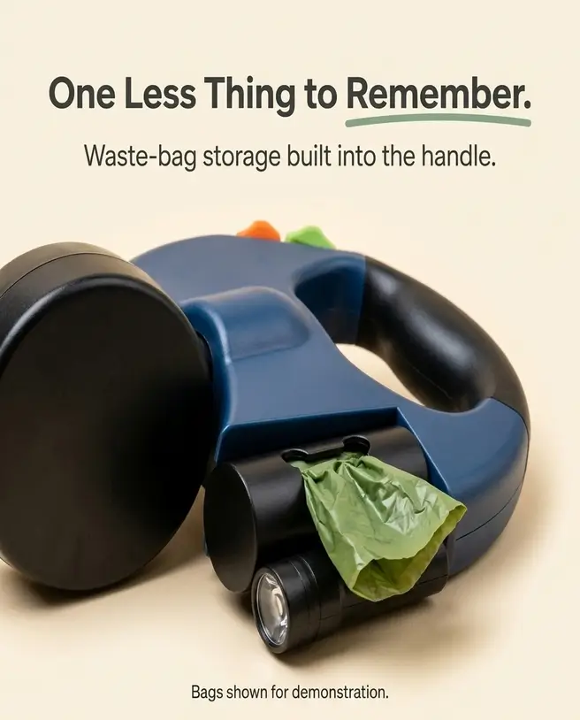 Integrated waste-bag dispenser on the TwinWalk handle