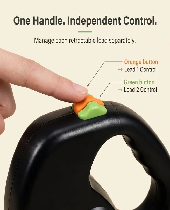 Independent control buttons labeled for each leash